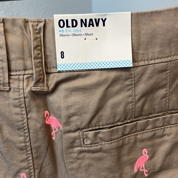 Old Navy khaki chino shorts with neon pink flamingos - Picture 4 of 7